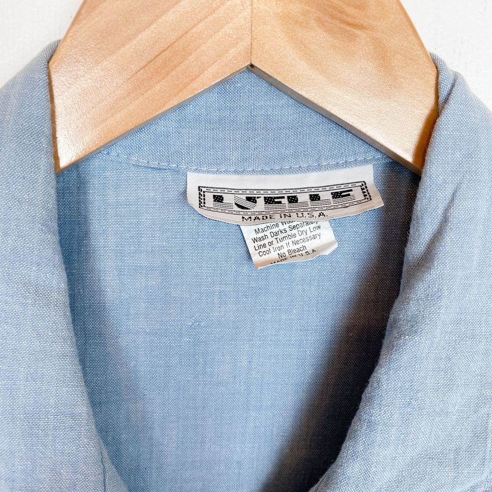 Vintage 80s Peplum Chambray Sleeveless Dress - Picture 6 of 7